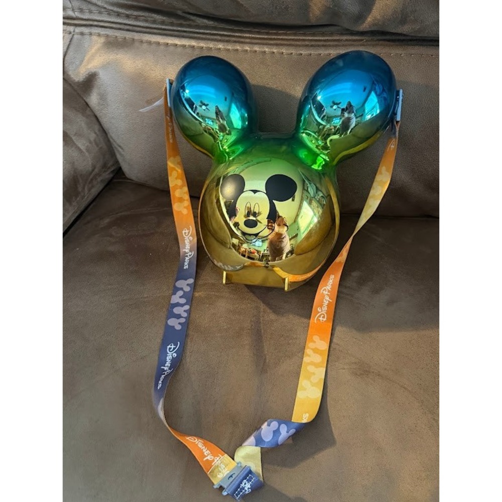 Disney Parks Mickey Mouse Balloon Popcorn Bucket Ombre Metallic Blue Green Gold